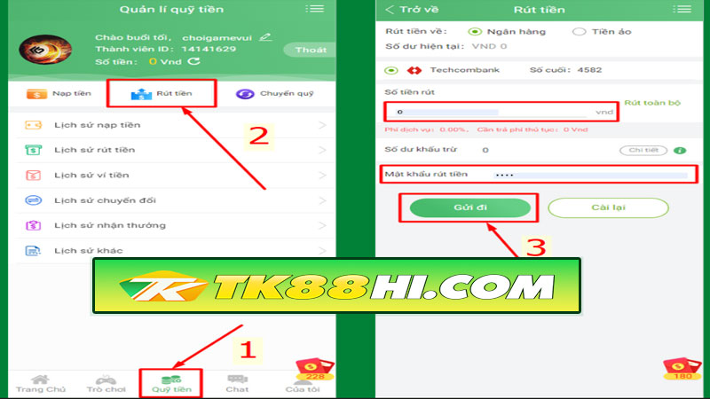 Hướng dẫn rút tiền TK88 về thẻ ngân hàng